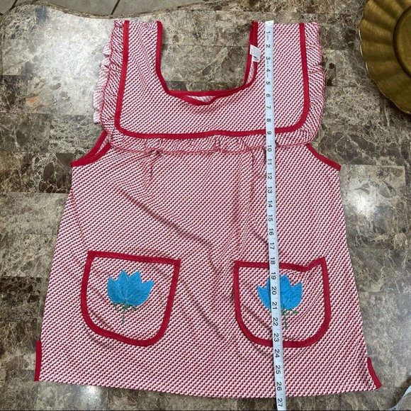 Mexican Artisan Apron Tradicional Style Red printed w/front pockets - Picture 6 of 8